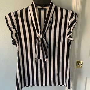 Black and white front tie top